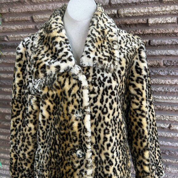 Pacific Rose Leopard Print Faux Fur Jacket Size Large - Picture 8 of 10